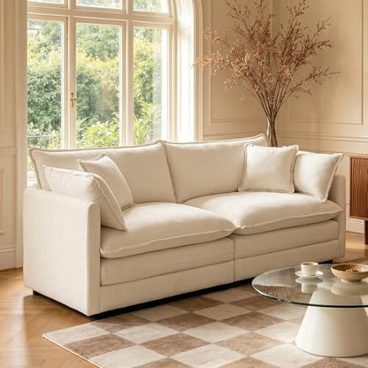 GNIXUU Oversized Modern Living Room Furniture Sets, Inclued 2 Pieces loveseat Sofa, Comfy Chenille Deep Seat Modular Couch Set for Living Room and Bedroom(2+2 seat, Beige White)