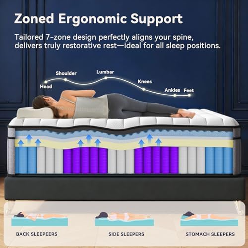 Upgraded Luxury 16 Inch Queen Size Hybrid Mattress in a Box, Firm Feel