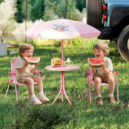 Kids Picnic Table, Kids Outdoor Table with 2 Folding Chairs