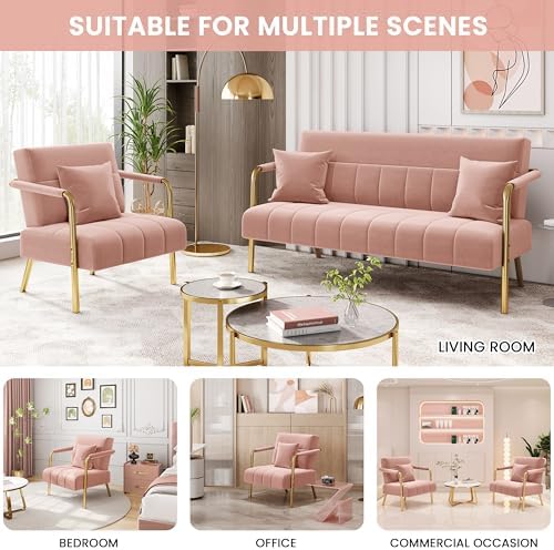 Yaheetech 30" Velvet Sofa Chair Accent Sofa with Gold Metal Leg, Pink