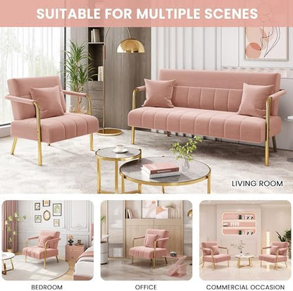 Yaheetech 30" Velvet Sofa Chair Accent Sofa with Gold Metal Leg, Pink