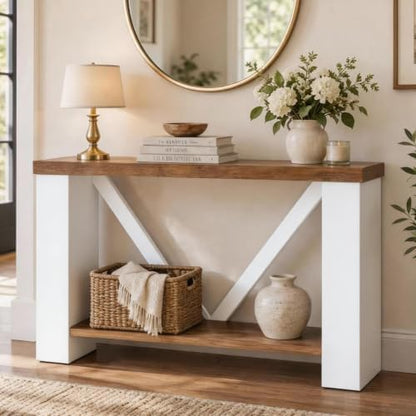 HOMBAZAAR Entryway Table,2-Tier Console Table for Entryway,White Brown,47"