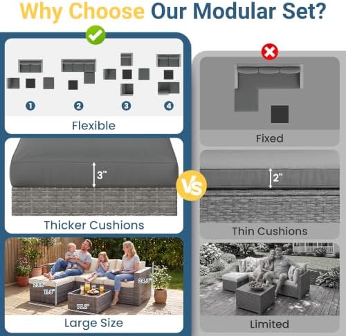 7 Pieces Wicker Patio Furniture Set - Outdoor Sectional for All Weather