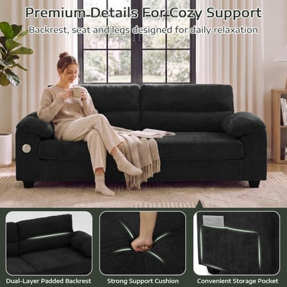 87" Oversized 3-Seater Couch, Comfy Sofa for Living Room with Fast Charging