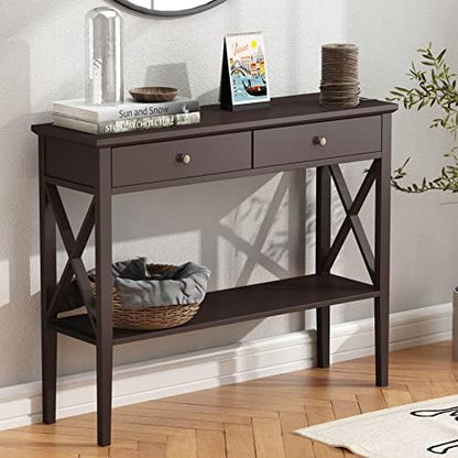 ChooChoo 39" Entryway Table with Drawers and Storage Shelf