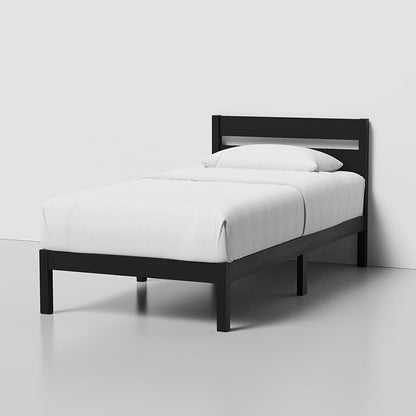 LIFEMENT Twin Bed Frame with Headboard Classic Wood Platform, Noise Free, Under Bed Storage, No Box Spring Needed, Easy Assembly, Black