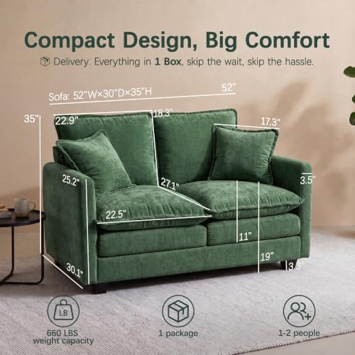 52" Loveseat Sofa, Cloud Love Seat Couches for Living Room