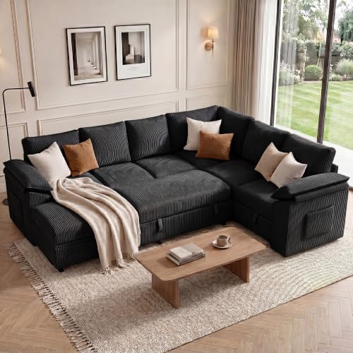Modular Sectional Sleeper Sofa with Pull Out Bed, U Shaped Couch