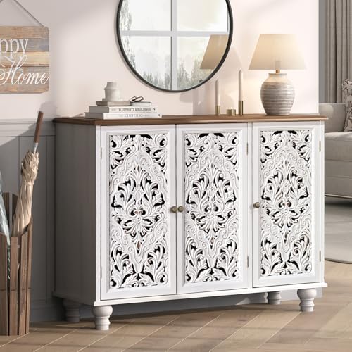 JOINICE 42.5" Accent Storage Cabinet with 3 Doors for Living Room, White