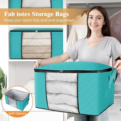 4 Pack Storage Bags for Clothes Blanket Storage Bins with Lids