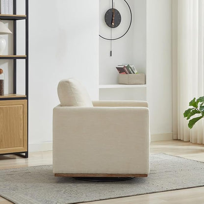 Swivel Accent Chair, 360 Degree Square Swivel Chair for Living Room, Mid Century Modern Upholstered Barrel Chair,Comfy Sofa Armchairs for Bedroom,Nursery,Chenille, Beige