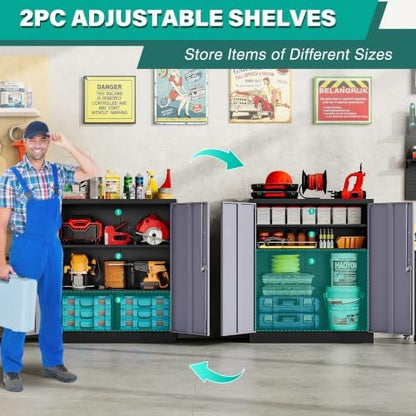 SISESOL 36 inch Metal Cabinet with Shelves,Small Garage Storage Cabinet with Lock,Gray Metal Storage Cabinets with Locking Doors,Small Steel Lockable Cabinets for Home,Office,Shop,Garage