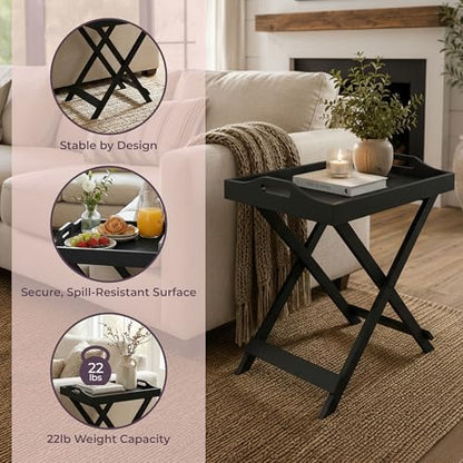 Lavish Home Folding TV Tray Table with Removable Tray Top, Black, 22 Inch