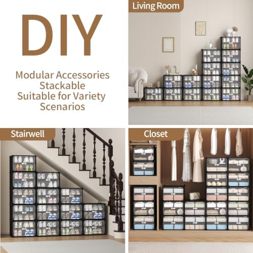 Black 6 Tier Modular Shoe Storage Cabinet with Magnetic Doors