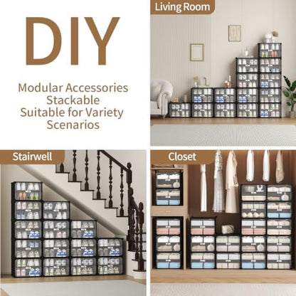 Black 6 Tier Modular Shoe Storage Cabinet with Magnetic Doors