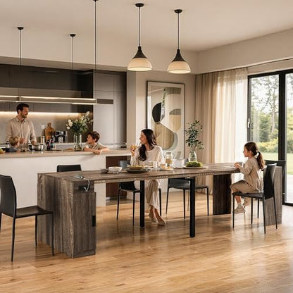 24"-118" Extendable Dining Table with Storage & Outlet for 2-12 People, Oak