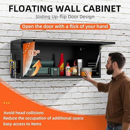 Garage Wall Cabinet, 13.8" H Metal Wall Cabinet with Up-Flip Door