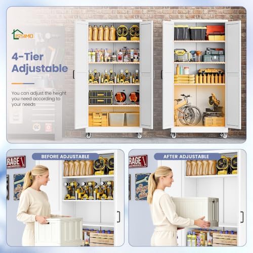 71"Metal Storage Cabinet with Wheels,Garage Cabinets,Pantry Cabinet