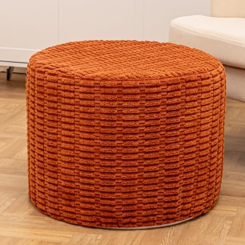 Boneless Ottoman Cloud Couch Ottoman, Rectangular Furry Floor Pouf Foot Rest with Premium Foam Filling, Multi-Use Foot Rest Stool for Living Room & Bedroom (Burnt Orange, 22x22x16 Inches, Round)