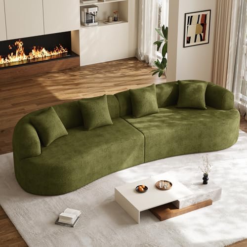 131" Oversized Sectional Sofa for Living Room, Modern Luxury Plush Chenille 4-Seater Extra Deep & Wide Seat Curved Cloud Couch with 4 Throw Pillows, No Assembly Needed (Sage Green)