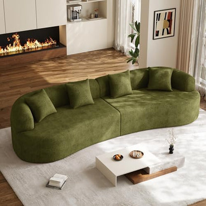 131" Oversized Sectional Sofa for Living Room, Modern Luxury Plush Chenille 4-Seater Extra Deep & Wide Seat Curved Cloud Couch with 4 Throw Pillows, No Assembly Needed (Sage Green)