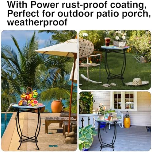 Outdoor Side Tables, 14" Round Patio Side Table, Plant Stand for Indoor Outdoor, Weather Resistant Metal End Table Side Table for Patio Yard Porch Balcony Garden Bedside