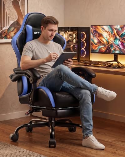 GTPLAYER Gaming Chair for Adults, Computer Chair with Footrest, Blue New
