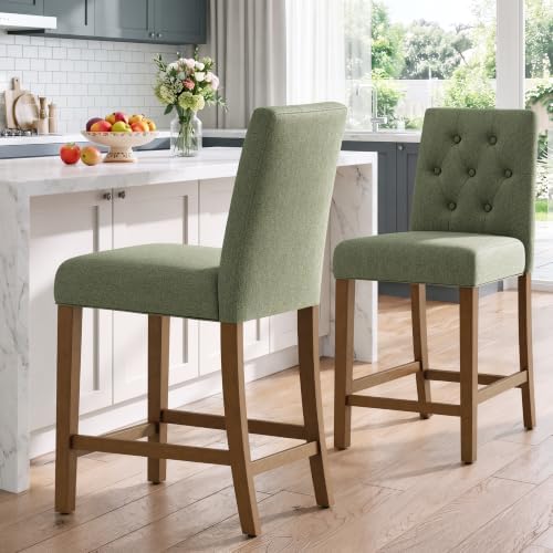 MALOL Bar Stools Set of 2, Fabric Counter Height Bar Stools,Green
