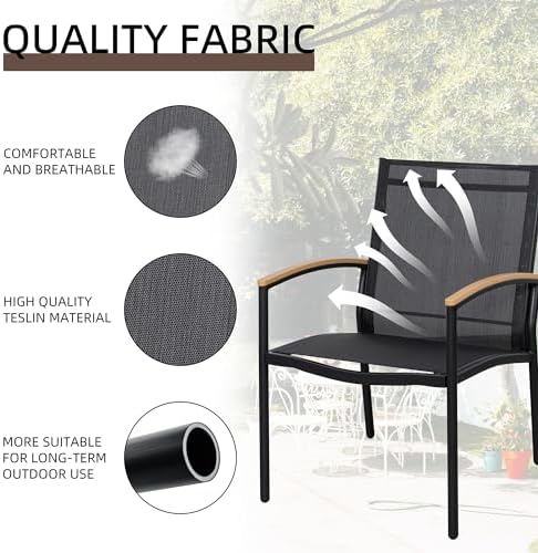 Shintenchi 3 Pieces Patio Bistro Sets, Outdoor Textilene Fabric Conversation Bistro Set, Textilene Fabric Front Porch Chairs Small Patio Furniture Set with Table for Lawn,Garden,Balcony (Black)