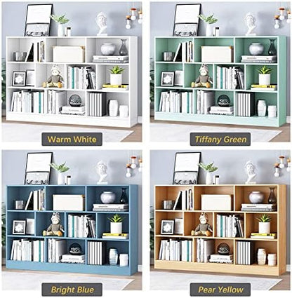 IOTXY Open Shelf Low Bookcase - Wooden 3-Tier Cube Bookshelf, Tiffany-Green