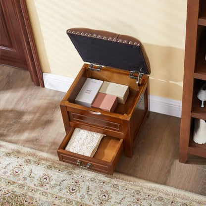 Ottoman with Storage Entryway Shoe Bench, Solid Rubberwood Footstool