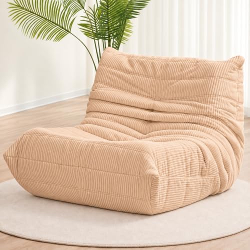 N&V Fireside Chair, Corduroy Armless Floor Sofa, Single, Beige
