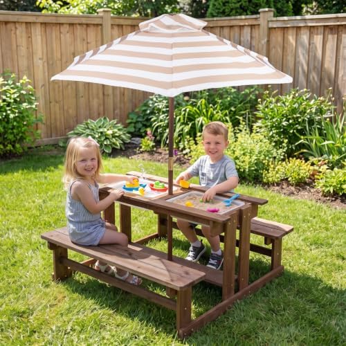 Olakids 4 in 1 Kids Picnic Table with Sand and Water Sensory Bins