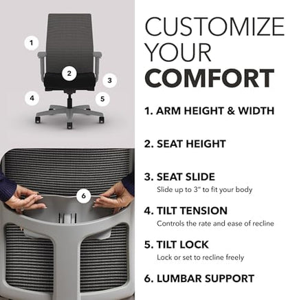 HON Ignition 2.0 Ergonomic Office Chair, Lumbar Support, Desk Chair, Black