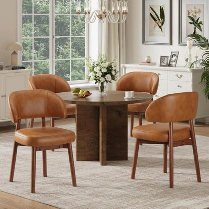 MALOL Wooden Dining Chairs Set of 4, Modern Upholstered Dining Room Kitchen Side Chairs with Curved Open Back for Living Room/Restaurant/Cafe, Brown