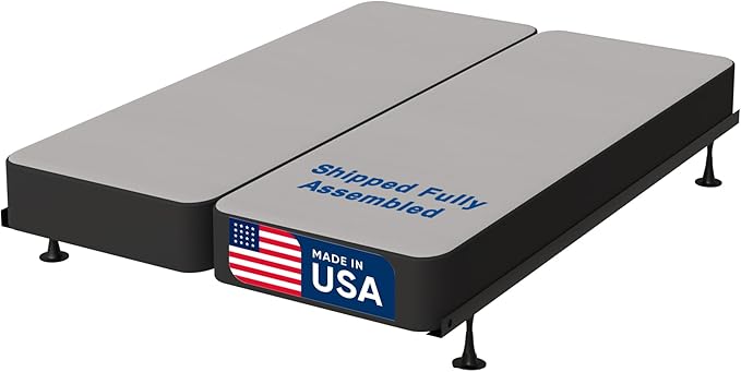 Treaton, Box Spring Bed Base Full Size, 8-Inch Wood Mattress Foundation – Amish Made in USA – Quiet Noise Free, 2-Pieces Under Mattress-Support BoxSpring, Fully Assembled, Gray