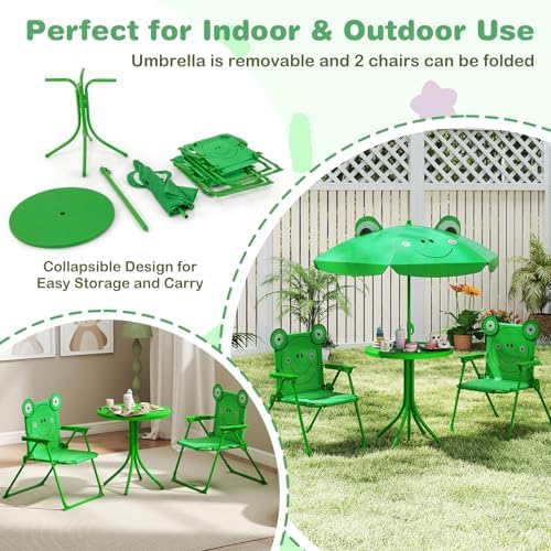 Kids Picnic Table, Kids Outdoor Table with 2 Folding Chairs