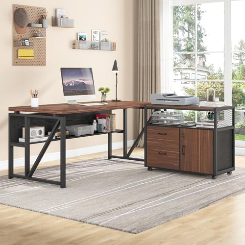 Tribesigns 63" Executive Desk with Drawer Cabinet Set , Dark Brown