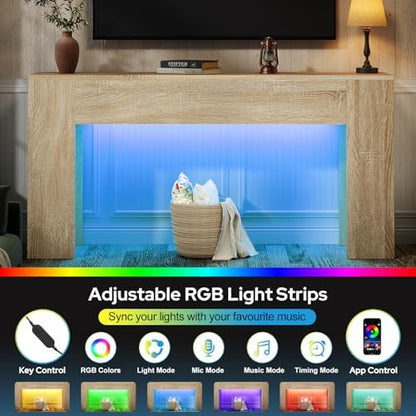 UNIQUITE 63-Inch Long Console Table with RGB LED Lights, Extra Wide and Thick Sofa Table Behind Couch, Farmhouse Entryway Table for Entrance, Hallway, Living Room, Wood
