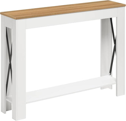 YATINEY Farmhouse Console Table, 39.4'' Small Narrow Entryway Table, Wood Couch Table Behind Sofa with Storage Shelf, Slim Farmhouse Hallway Table for Hallway, Foyer, White & Light Walnut CT34WV