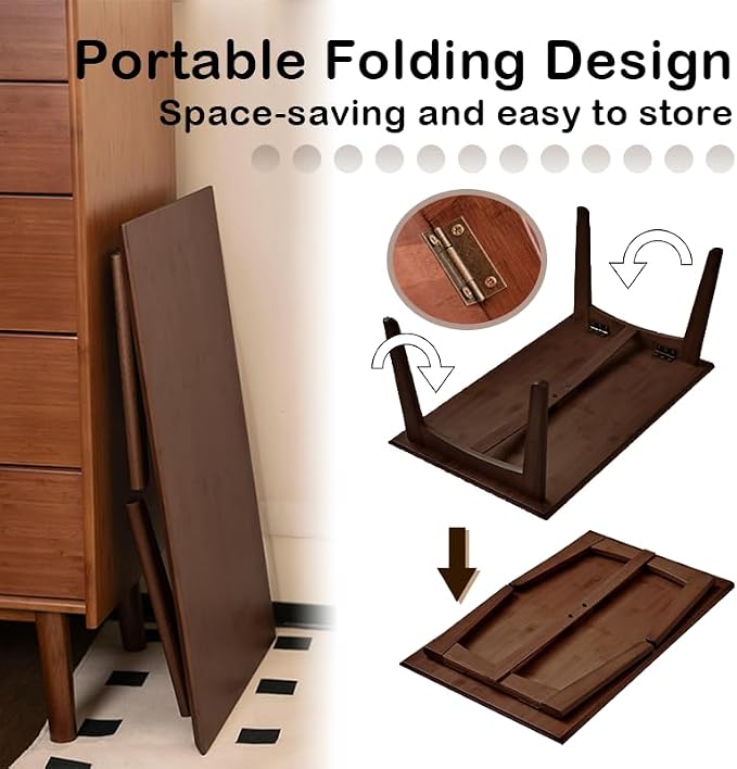Bamboo Folding Coffee Table, Japanese Low Desk, No Assembly Portable Furniture, for Dining Working Studying Relaxing, Chestnut, 26 x 15.8 x 11.8 Inches