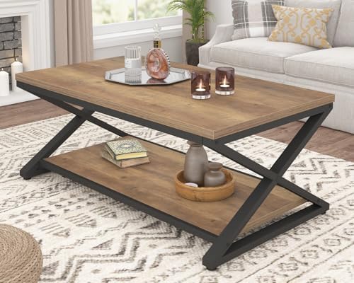 HSH 39" Rectangle Coffee Table with Storage for Living Room, Rustic Oak