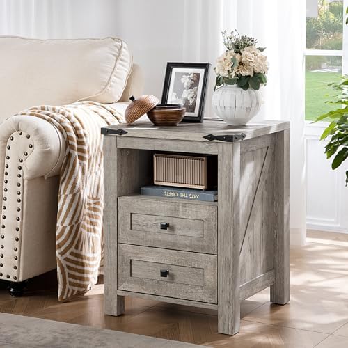 Joaxswe Nightstands Set of 2 with Charging Station and 2 Drawers, Farmhouse