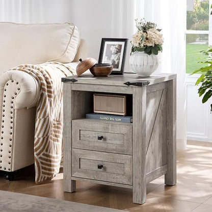 Joaxswe Nightstands Set of 2 with Charging Station and 2 Drawers, Farmhouse