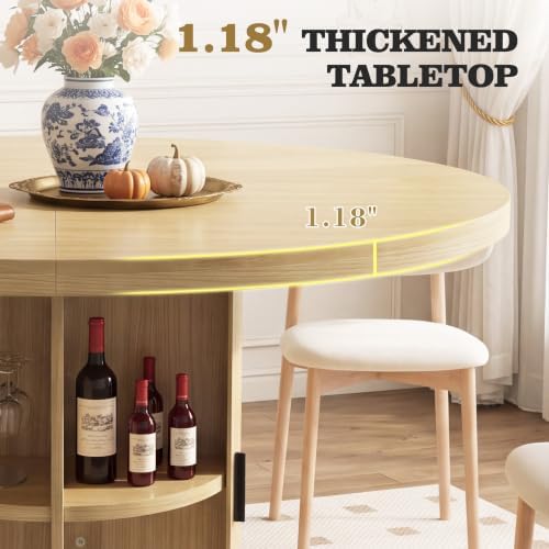 Vipbear 35.5'' Round Dining Table for 2-4 with 2-Tier Storage Shelf