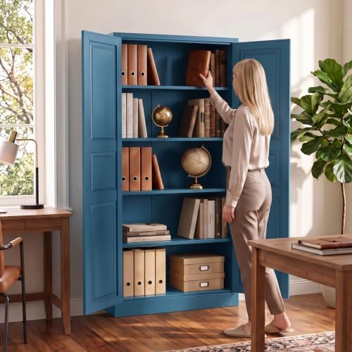 71” Metal Pantry Cabinet,Kitchen Pantry Storage Cabinets with Doors and 4 Adjustable Shelves,Tall Metal Storage Cabinet,Blue Pantry Cabinets Cupboard for Kitchen,Dining Room,Living Room and Bathroom