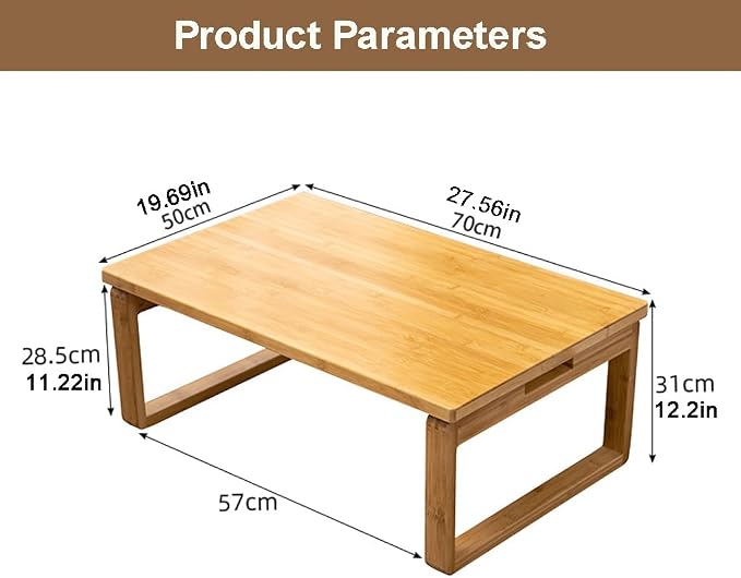 Portable Rectangle Foldable Coffee Table Japanese Tea Table, Bamboo Low Table for Sitting on The Floor, Dining Table, Tatami Table for Living Room Bedroom Meditation (Size:27.6*19.7*12.2in)