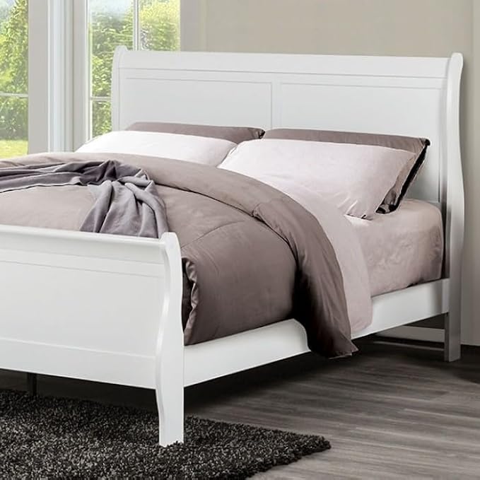 First of a Kind Louis Philippe Traditional Queen Size Bedroom Set 5 Piece with 2 Nightstands Sleigh Style in White Finish - Elegant Classic Solid Wood Bedroom Furniture Set