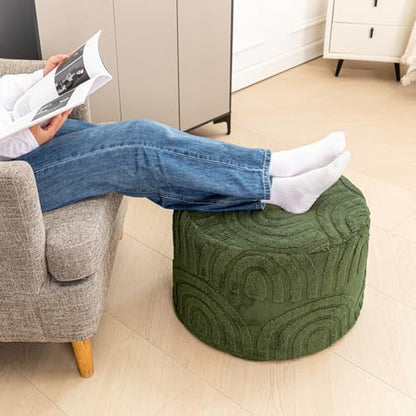 Asuprui Boucle Pouf Ottoman Foot Rest, Deep Green, 20x20x14 Inches