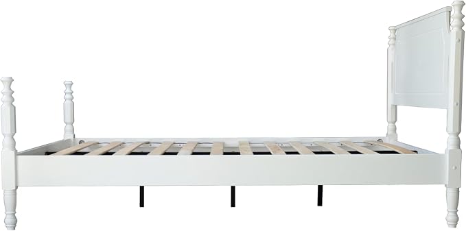Solid Wood King Size Platform Bed Frame, A Headboard & Footboard, Under Bed Storage, 12 Strong Slats with Center Metal Legs, Anti-Noise & Slip-Free, No Box Spring Needed, Pure White Finish, ROK-39